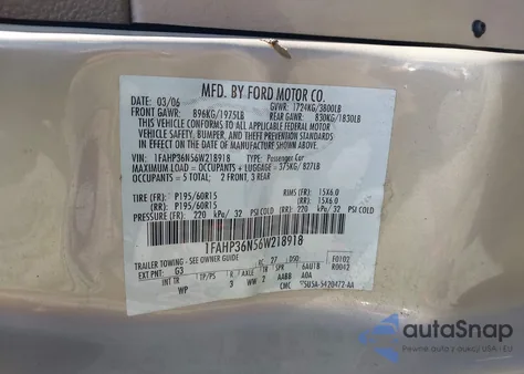 2006 Ford Focus Zxw from USA, damaged, VIN 1FAHP36N56W218918